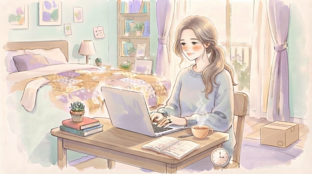 1日1時間から体調に合わせてAmazon物販を習慣化する、無理のないスケジュールのイラスト