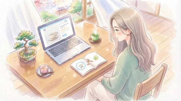 Amazon.com・eBay・iHerbを比較し、最初の一歩を落ち着いて選ぶ当事者の安心のイラスト