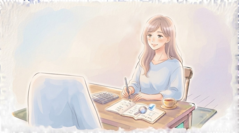 利益商品が見つからない時に休みながら親に見守られる当事者の安心のイラスト