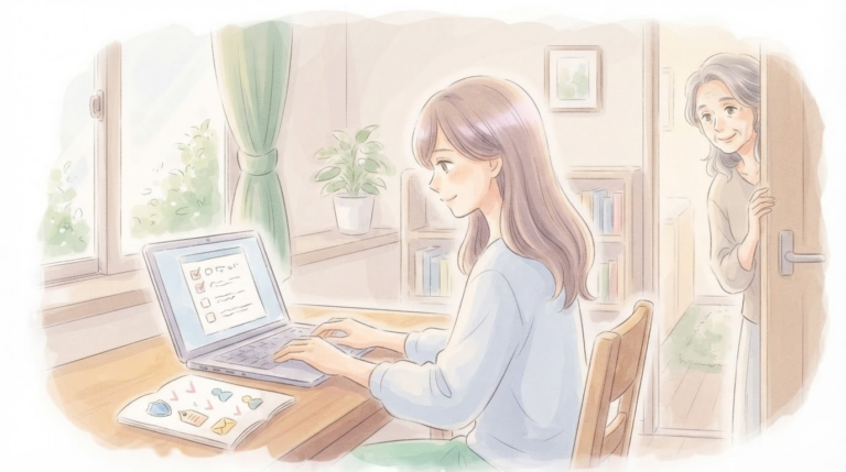 Amazon規約の最低限の注意点を確認し安心して長く続けようとする当事者のイラスト