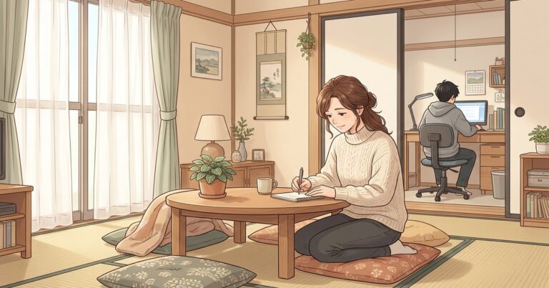 引きこもりの子に「やってみたら？」と言う前に親が整える3つの準備を表す温かな家庭のイラスト