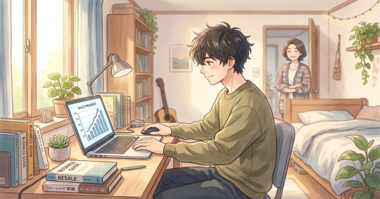引きこもりの息子がAmazon物販で月5万円を稼ぐまでの実話を表すイラスト