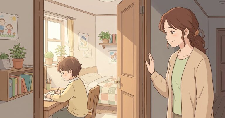 引きこもりの子どもの小さな回復サインを温かく見守る親御さんの様子を描いたイラスト