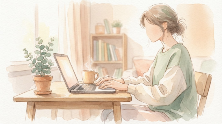 見切り発車で小さな一歩を踏み出す当事者を描いた、やさしい水彩画風イラスト