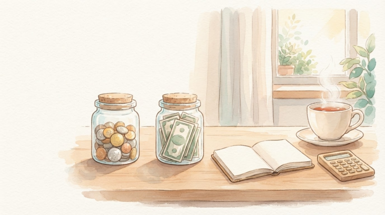 Amazon物販の事業資金と生活費を分けて管理する温かいイラスト