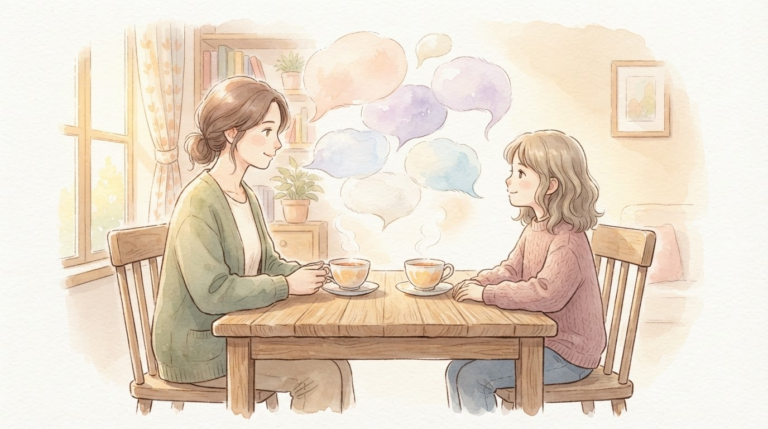 引きこもりの子にやる気を育てる言葉をかける親子の温かいイラスト