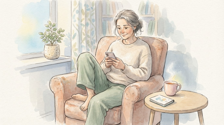 半年後1年後の変化を経て窓の外を眺める親子の希望あふれる温かいイラスト