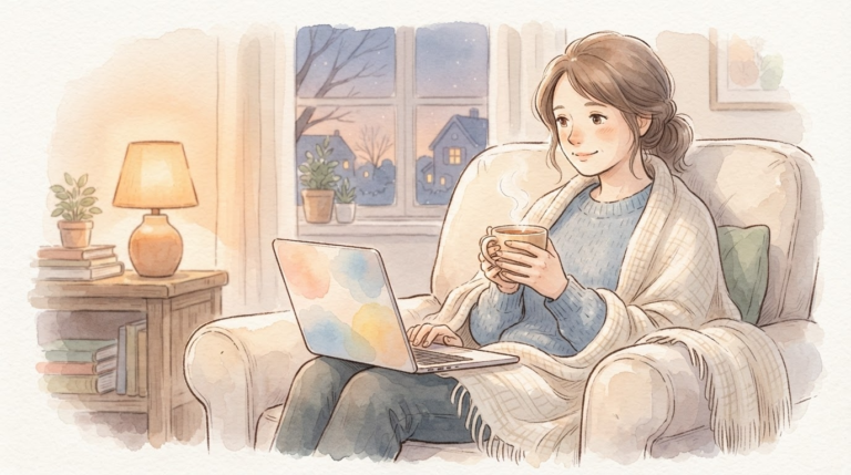 自宅で安心して無料相談を受け話を聞いてもらう親御さんの温かいイラスト