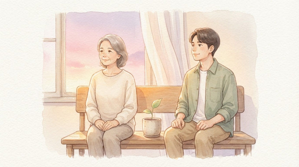 親子がAmazon物販の利益を3つの瓶に分けて相談する温かいイラスト