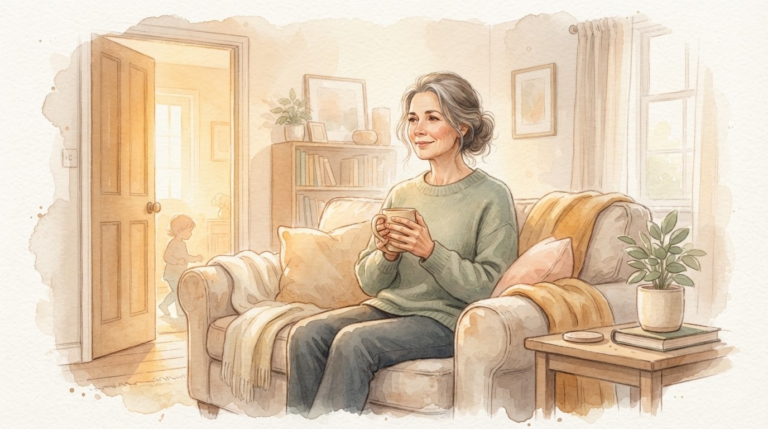 甘やかしかもと悩んだ母親が夜の窓辺で静かに一歩を決意する温かいイラスト